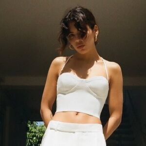 Zara Oyster White Corset Lace Up Open Back Bustier Crop Top